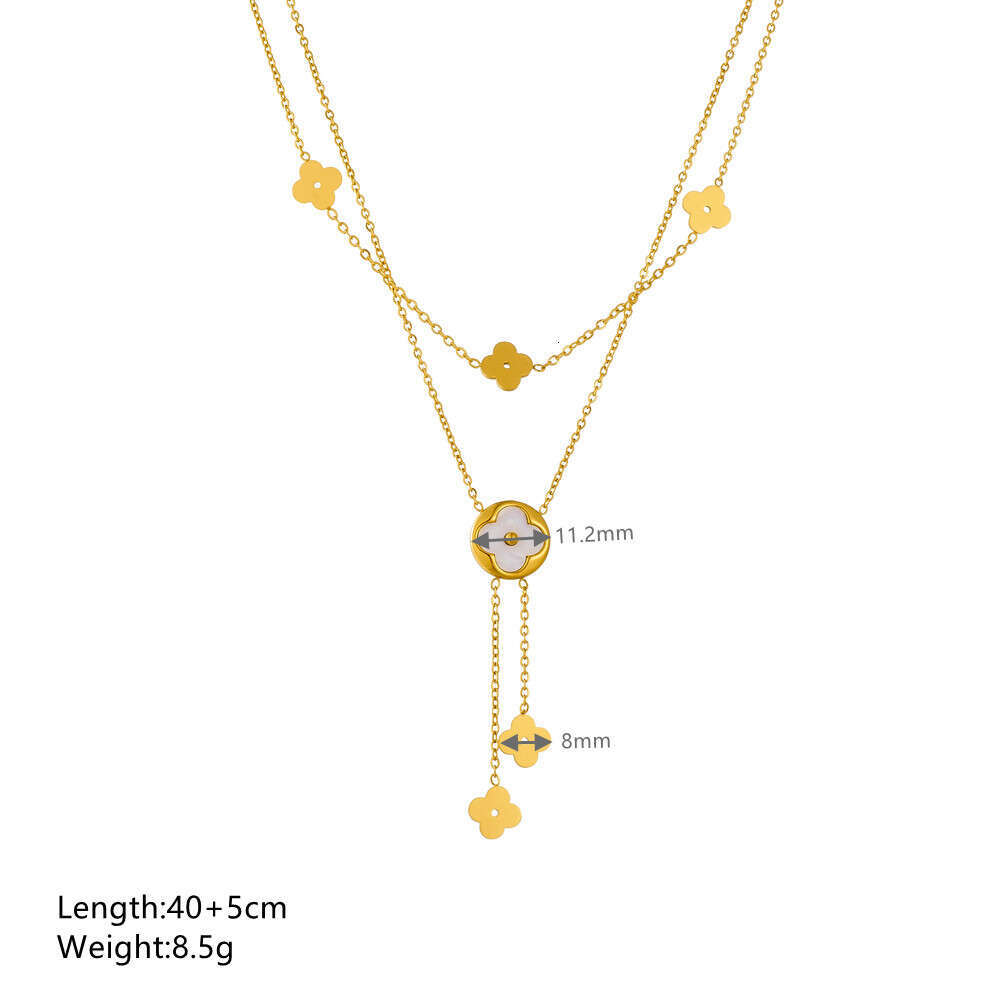 New Fashionable Clover Necklace, Versatile Exquisite, Double-Layer Titanium Steel, Non-Fading, Simple And Light Luxury Ins-Style Collarbone Chain