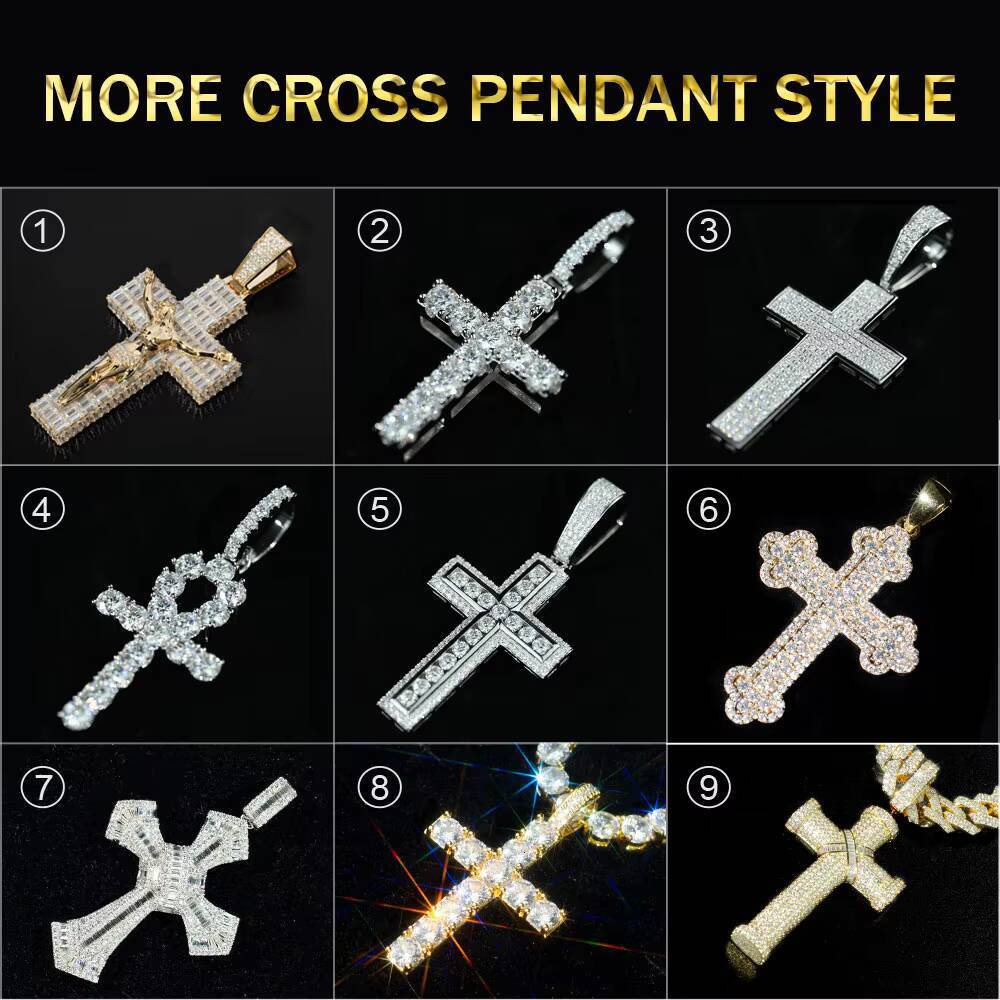 Wholesale Price 12Inch Moissanite Cross Pendant Hip Hop Style Round Brilliant Cut Moissanite 925 Silver Hip Hop Pendant