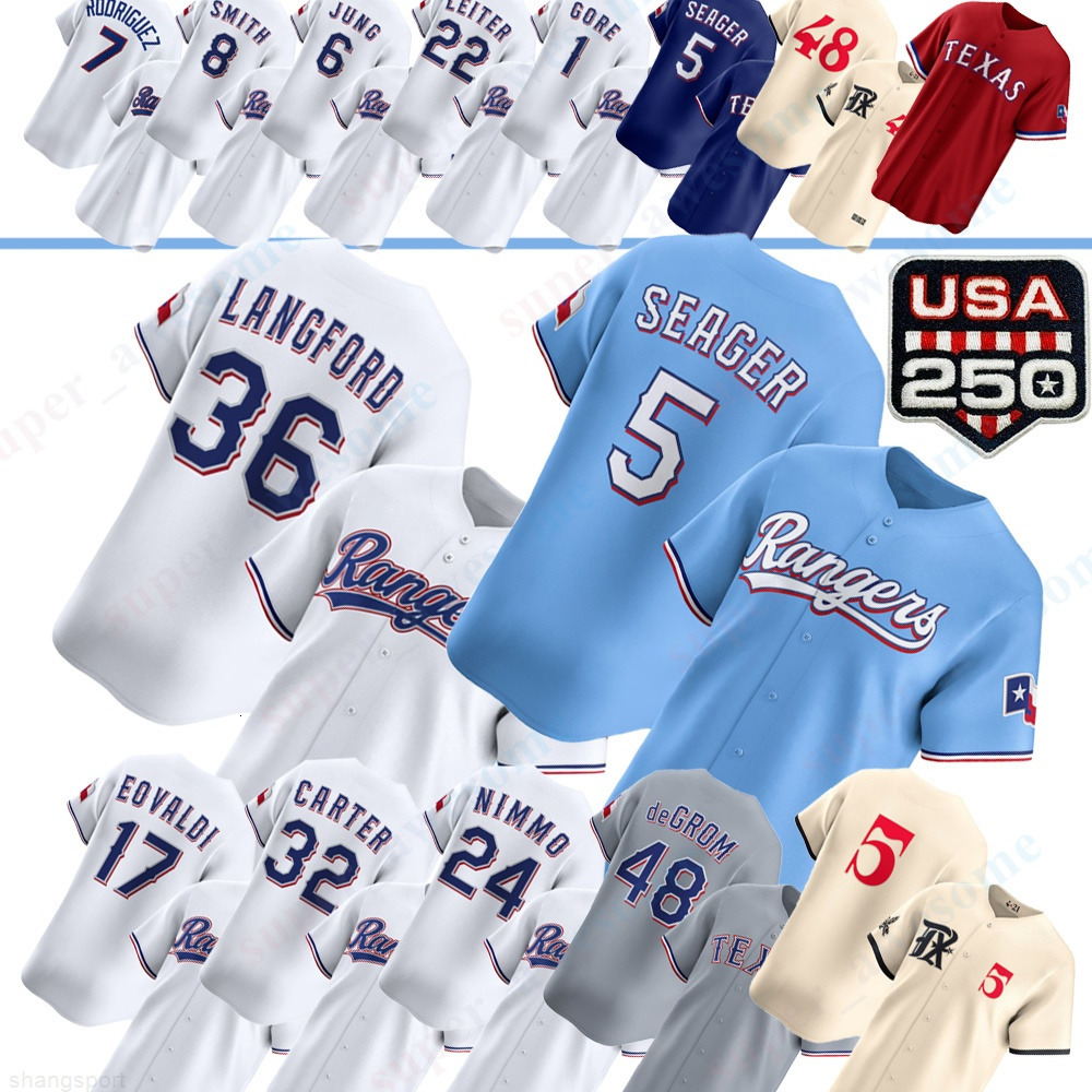 Wyatt Langford Ranger Baseball Jersey Corey Seager Josh Jung Jacob deGrom Nathan Eovaldi Evan Carter Brandon Nimmo Jack Leiter MacKenzie Gore Adrian B