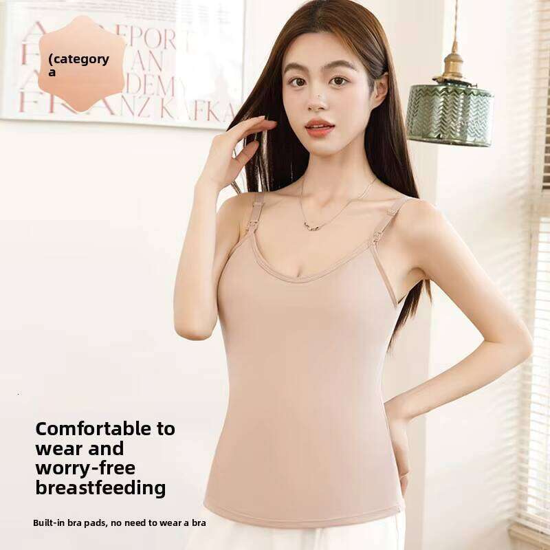 1729 Plus-Size Nursing Camisole Straps Postpartum Feeding Viscose Solid Pattern Base Layer For Chubby Girls Women's Tank Top