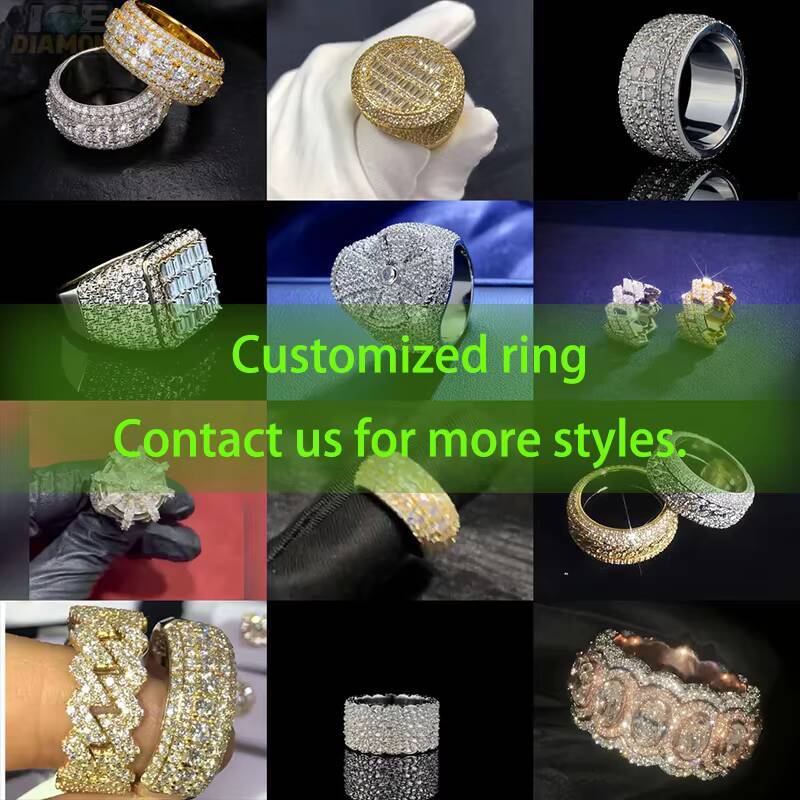 High Quality Mens Hip Hop Fashion Ring 925 Sterling Silver with VVS Moissanite Pass Diamond Tester Iced Out Style