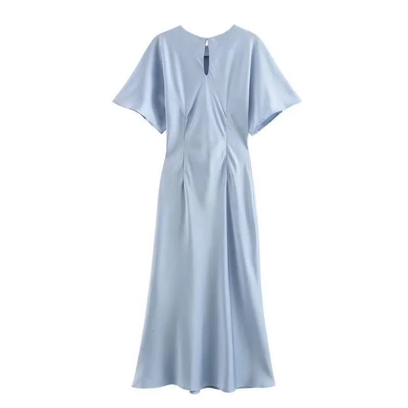 Fall 2024 Womens Silk Satin round Ne ort Sve Dr Ele Faionable Single Piece Precision Cut 260421banjia - view 3