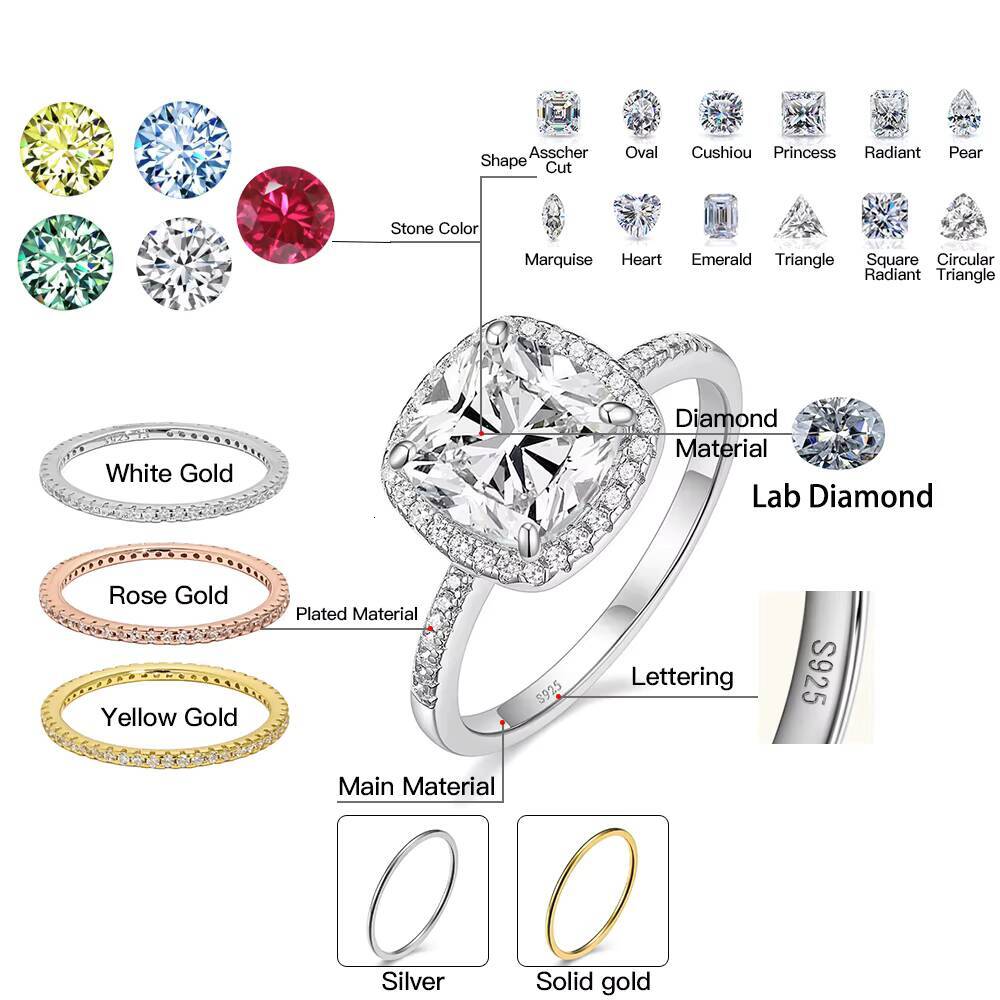 Luxury Vvs IGI Lab Grown Diamond Bezel Solitaire Ring Custom 925 Silver Emerald Cut Diamond Engagement Ring Women Fine Jewelry
