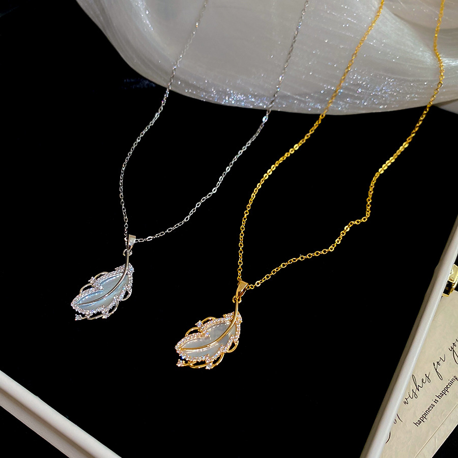 Feather long necklace, clavicle chain jewelry, light luxury and elegant, birthday gift - view 3