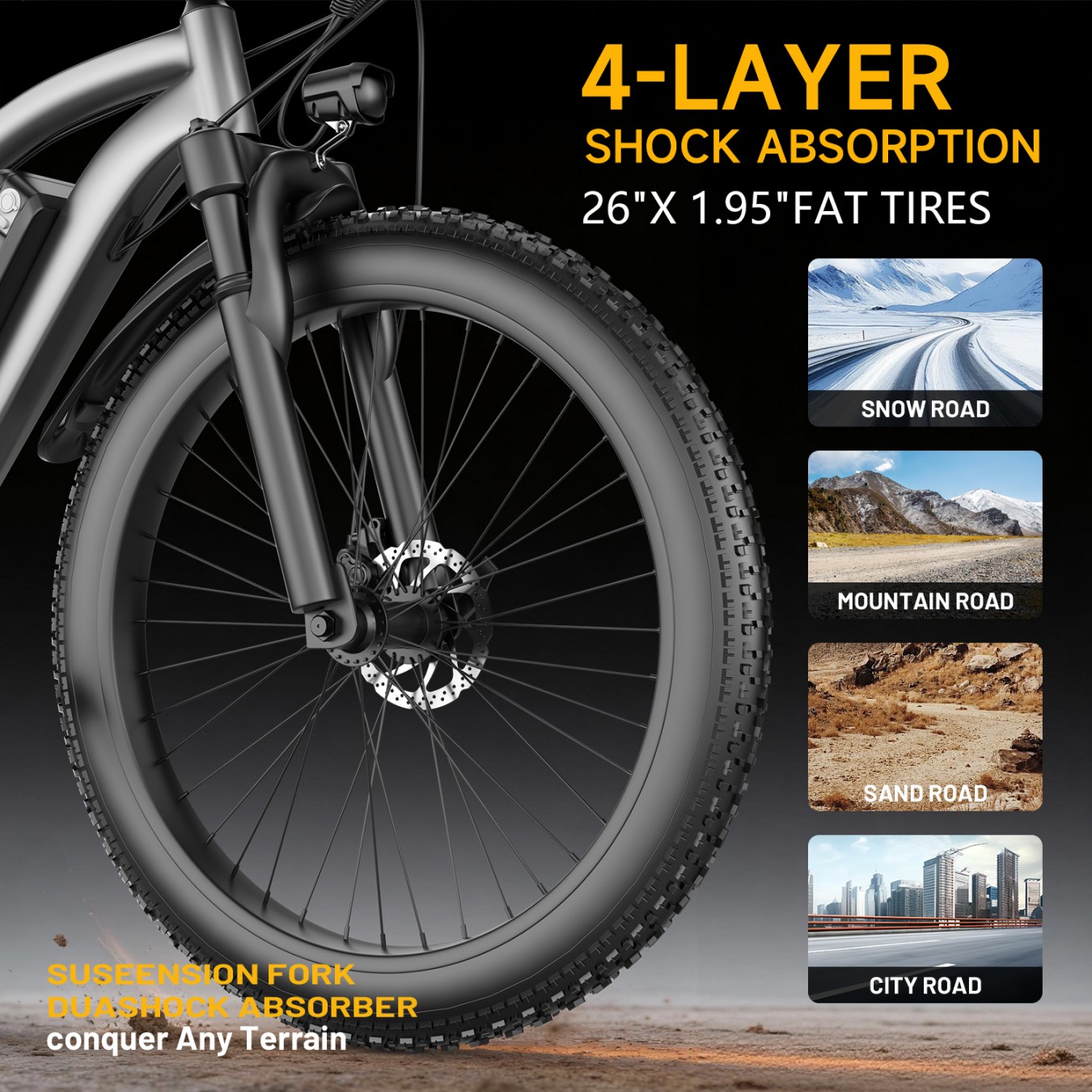 LIZIFLY G73 26 Inch Electric Mountain Bike Off-road 250W Adults E-Bike 48V 13AH Commuter Bicycle 60km Long range 25kmh