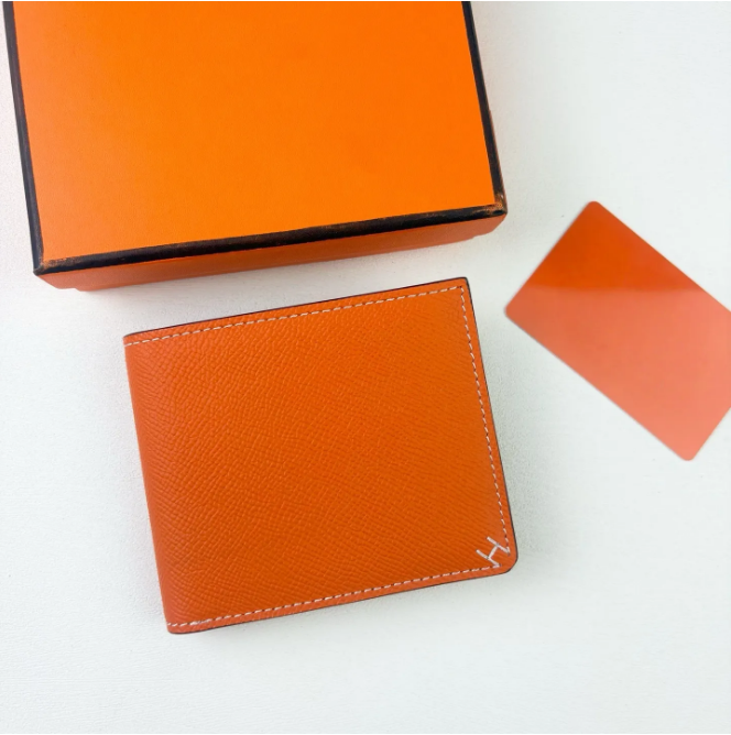 Luxury Original Charm H Mens Gift Wallets Stylish Orange Genuine leather Wallet Designer Bag fold Purses Card Holder High Quality Leather Purse zipper pouch