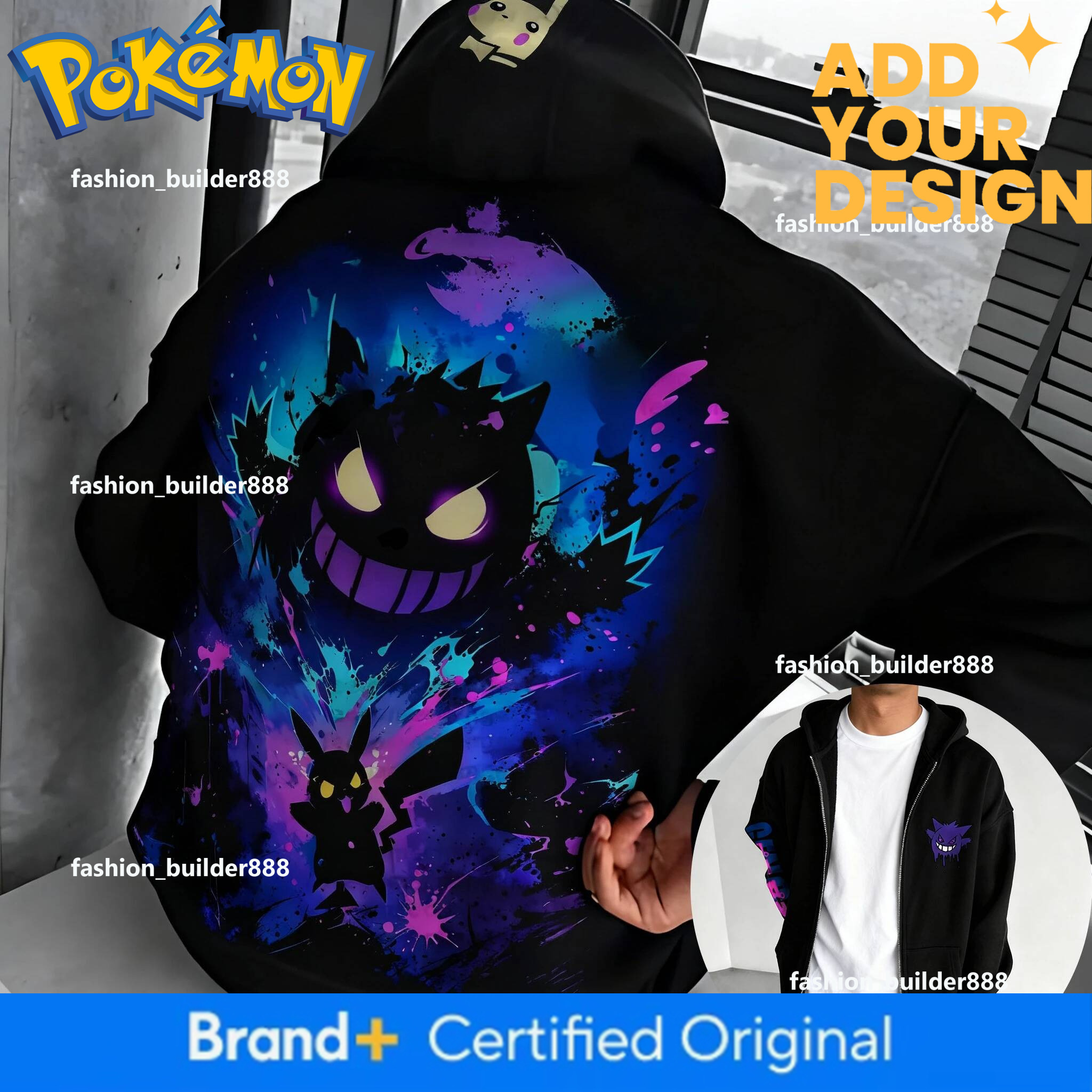 Pokemon Anime Co Branded Zipper Hoodie Autumn/Winter Unisex New Pikachu Printed Japanese Harajuku Casual Loose Sweater Top