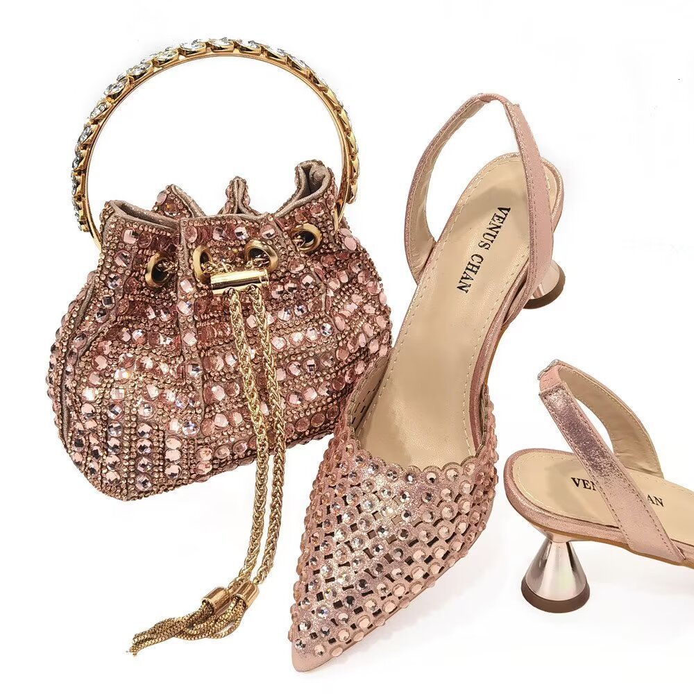 Chan Pointed Womens Heel Elegant Party Wine Color Full Diamond Pump Italian Shoes and Bag Matching Set 241015bj - view 5