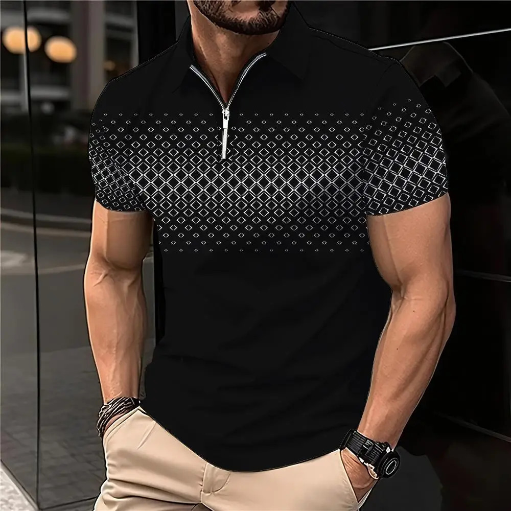 Summer T Shirts for Men Short Sleeve Mens Clothing Collar 3D Printing Plain Shirt Striped Polo Tees Fashion Pullover Tops 260421