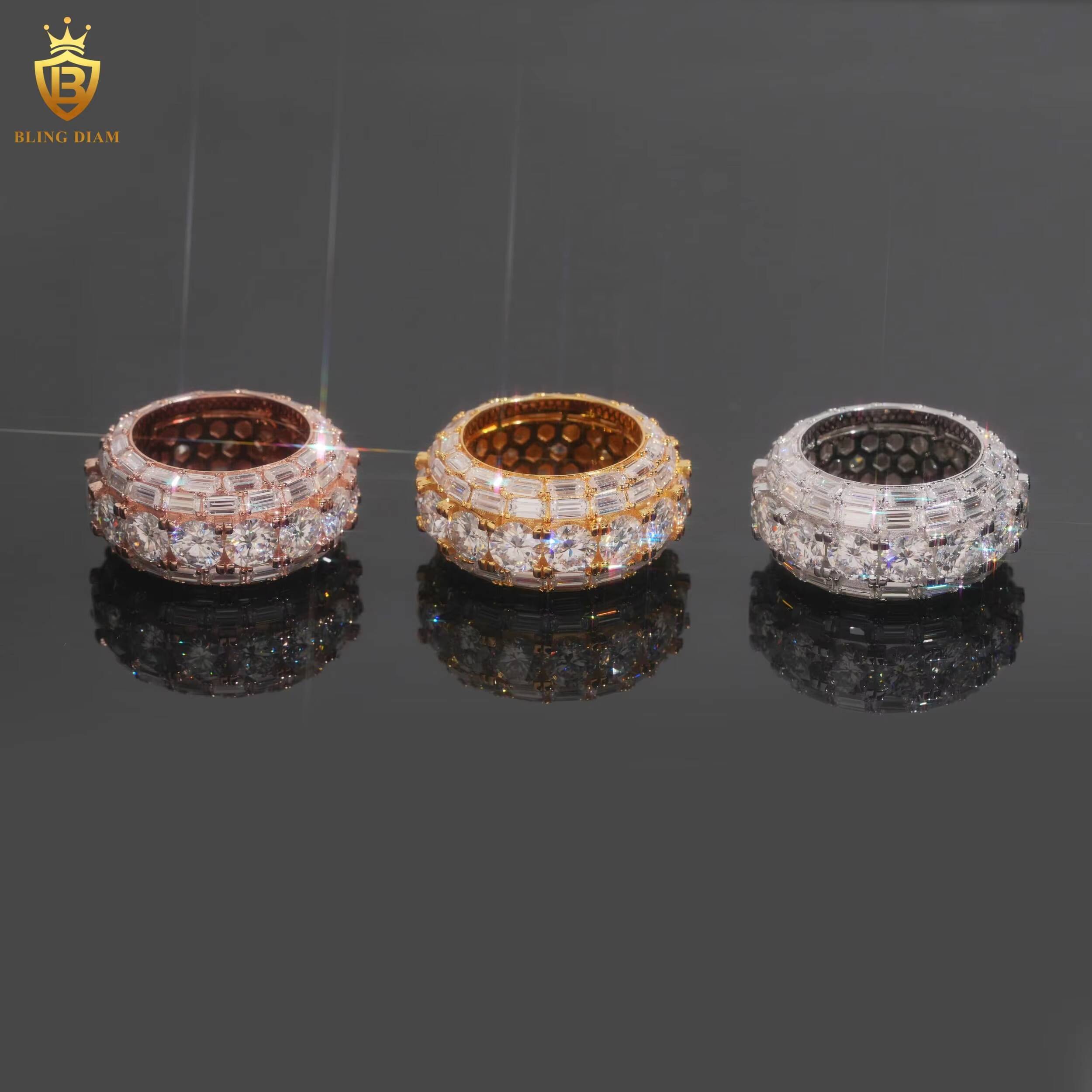Hip Hop Iced Out 925 Sterling Silver Fine VVS Jewelry Moissanite Rings Iced Out Hip Hop Ring for Men