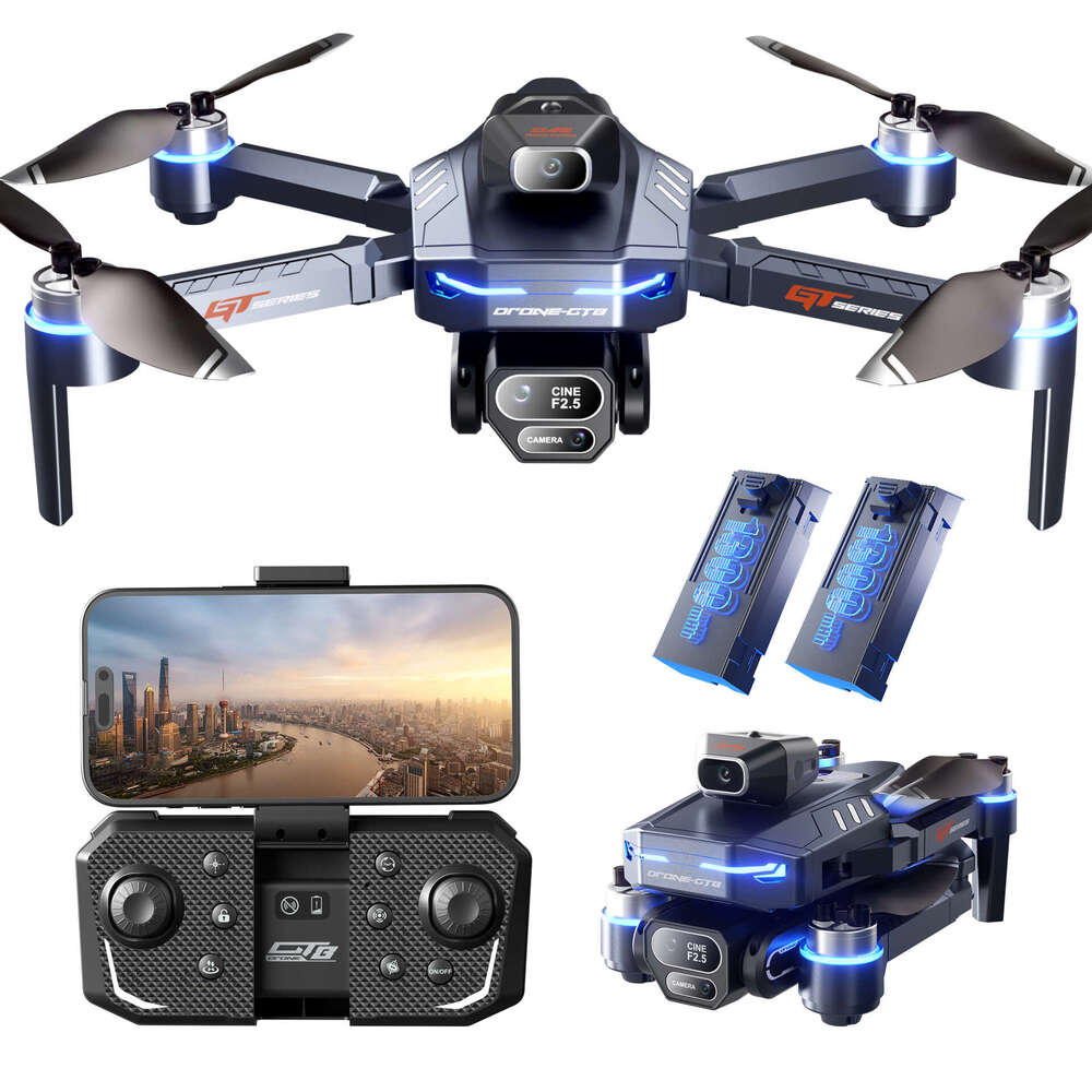 GT8 Brushless Drone 3 Lens Aerial Photography Foldable RC Quadcopter Long Endurance Altitude Hold One Key Return WiFi FPV Distance Alert Battery Displ