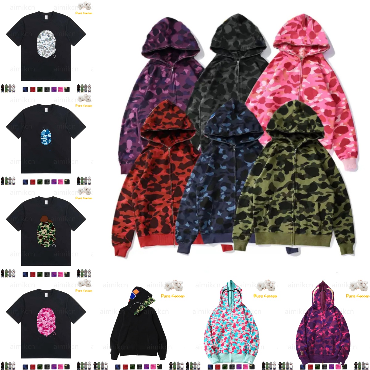 Designer hooded men autumn winter fashion camouflage sports hooded pullover casual loose cardigan jacket men women street short sleeve T-shirt