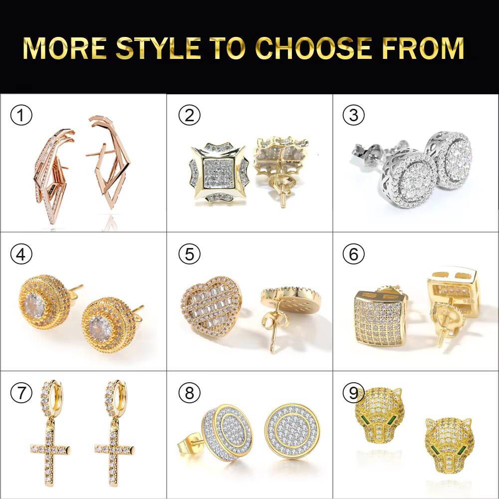 Wholesale Price 9MM Moissanite Earrings Ice Out Round Brilliant Cut Vvs Moissanite 925 Silver Stud Earrings for Men Women