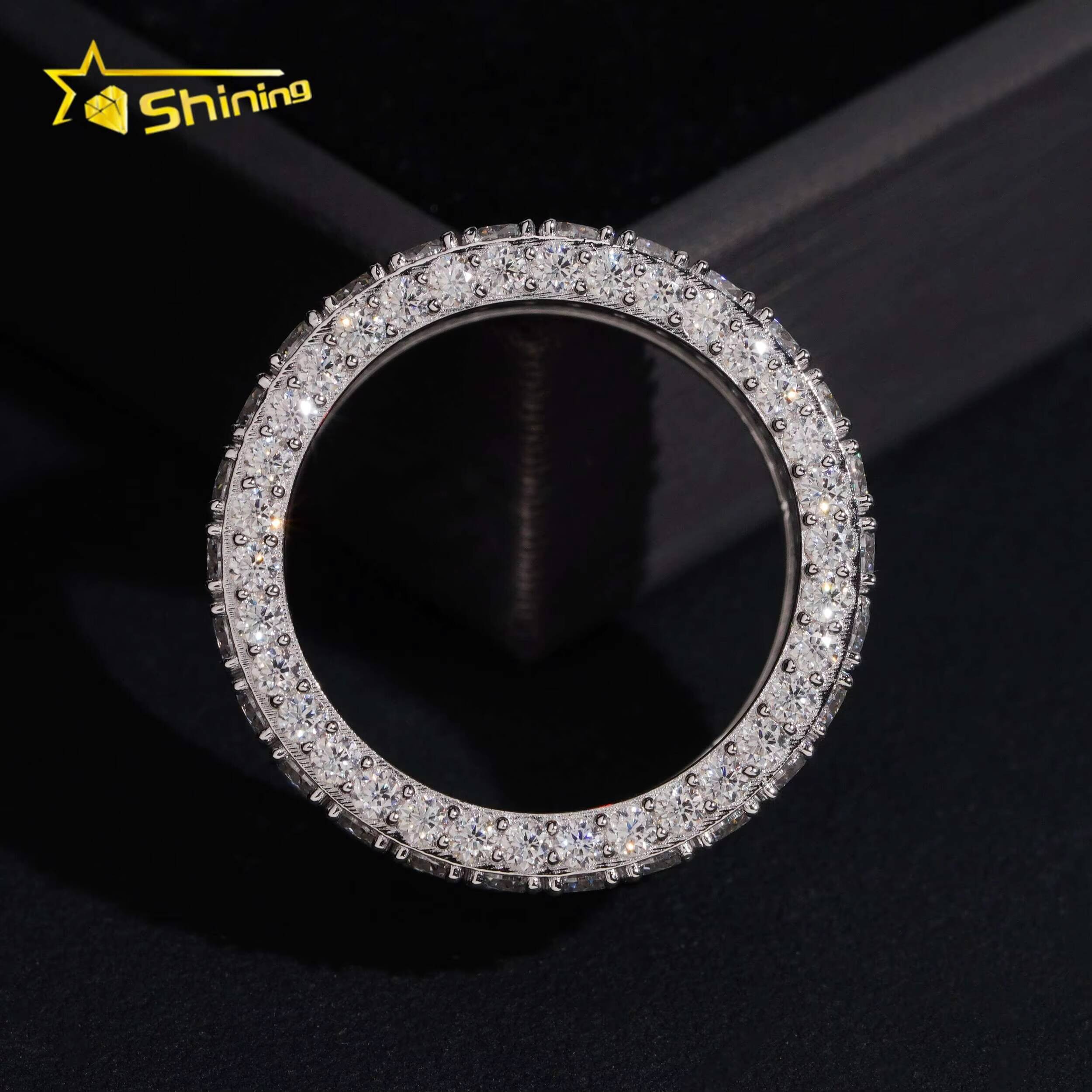 Hip Hop Iced Out Moissanite Diamond Ring Gold Plated Fine Jewelry Pass Diamond Test GRA Moissanite 925 Silver Men Rings