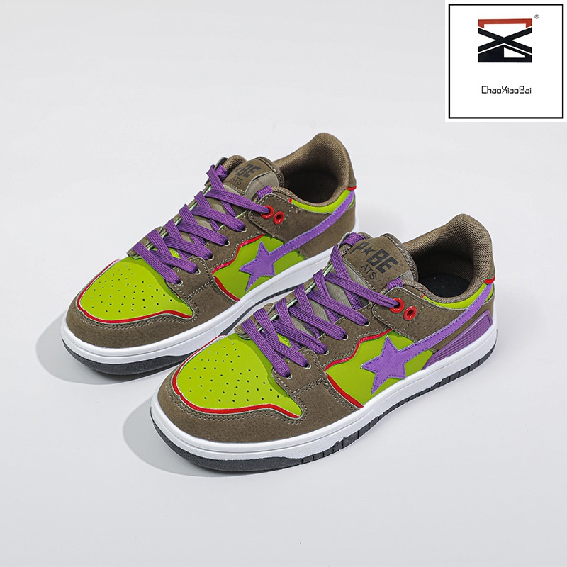 chao xiao bai Free Shipping Unisex Multi-colored Star Design Flat Sneakers - Low Top Skate Style Shoes