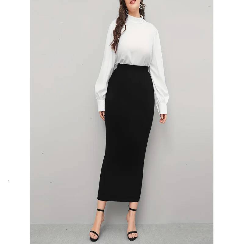 Solid Color Women's Regular Fit Midi 2025 Elastic Waist Casual Office Slimming Elegant Skirt dongdumaoyi