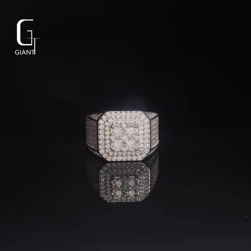 Customizable Jewelry Fine Jewelry Claw Setting Hip Hop VVS Moissanite 925 Sterling Silver Rings Moissanite Rings for Men Rapper