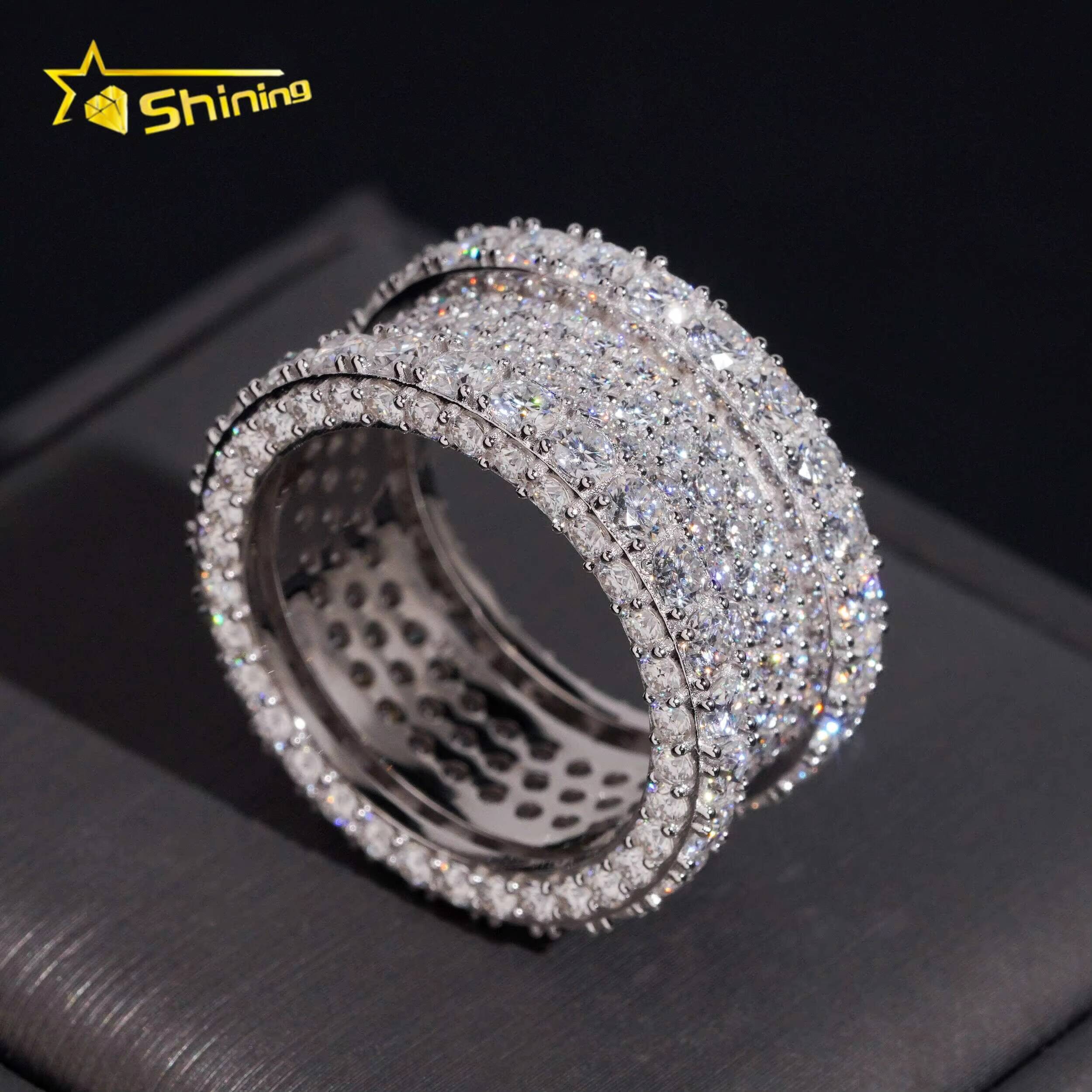 Hip Hop Iced Out Moissanite Diamond Ring Gold Plated Fine Jewelry Pass Diamond Test GRA Moissanite 925 Silver Men Rings