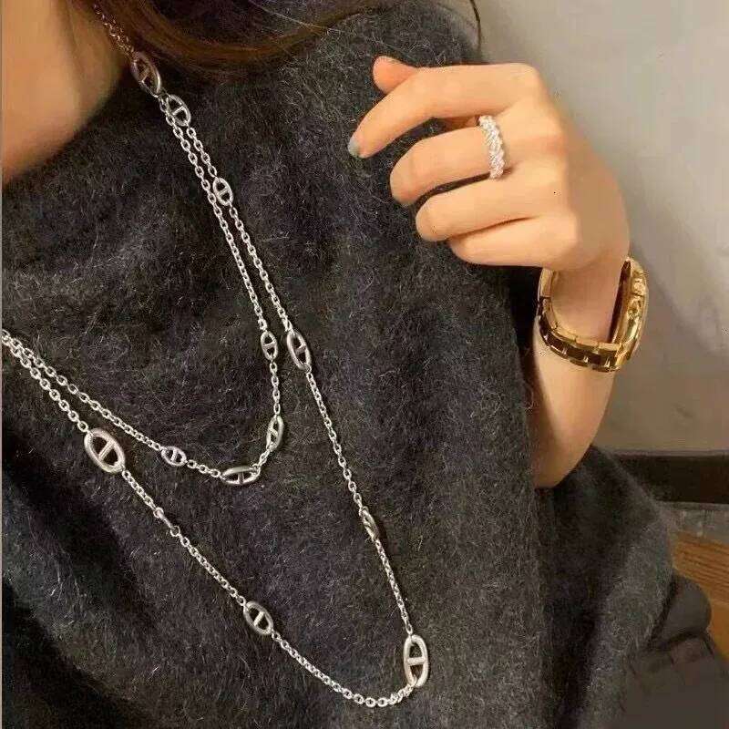 Fashion Stainless Steel Long Pig Nose Necklace For Women Sweater Chain Non Fading Summer Clothes O Link Jewelry Gifts