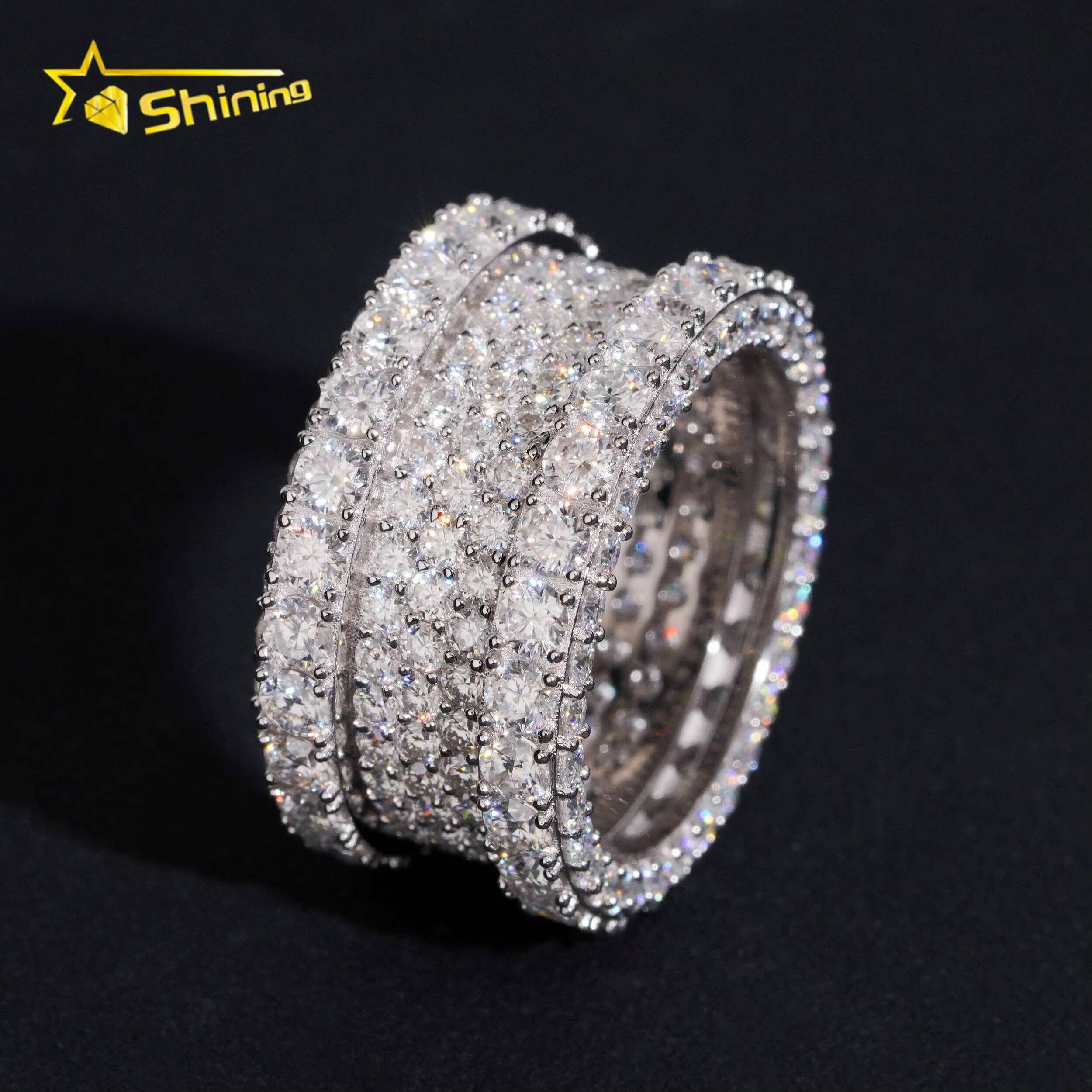 Hip Hop Iced Out Moissanite Diamond Ring Gold Plated Fine Jewelry Pass Diamond Test GRA Moissanite 925 Silver Men Rings