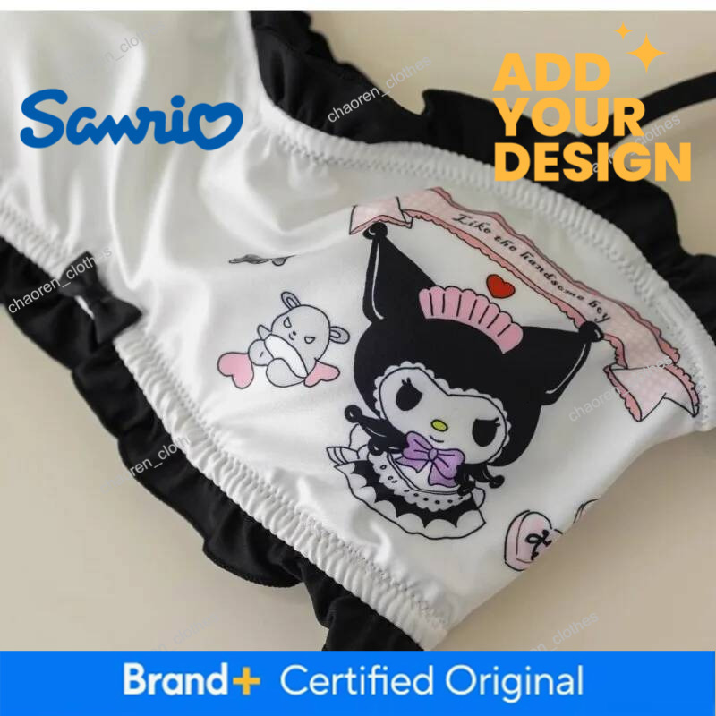 Kawai Sanrio Cartoon Kuromicinnamoroll Cute Lingerie Underwear Without Steel Rings Small Breast Gathering Bra Set Thin Style Luxury Goods
