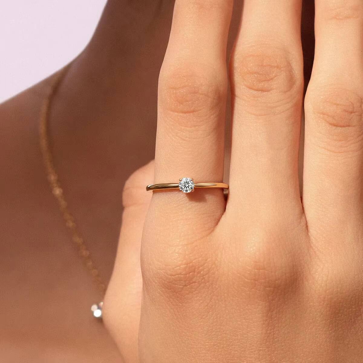 1ct Round Cut Moissanite Engagement Ring 14K Solid Gold Minimalist Solitaire Wedding Band Wholesale Fine Jewelry Gift for Her