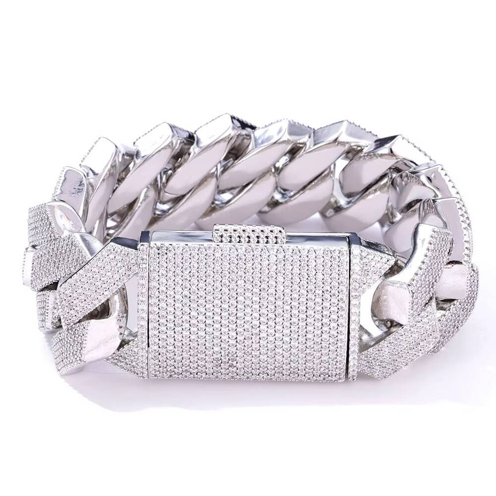 Hip Hop 25mm Chunky Cuban Chain Bracelet Full Iced Fine Jewelry Gold Plated Diamond Prong Cuban Bracelets for Men and Women