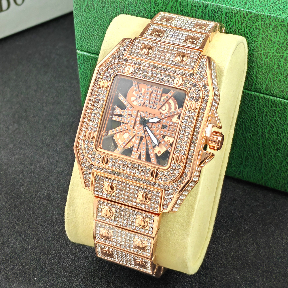Fashion Square Watch Starry Sky Steel Band Diamond-Studded Watch European and American Men's Quartz Watch Hip-Hop Watch for Men