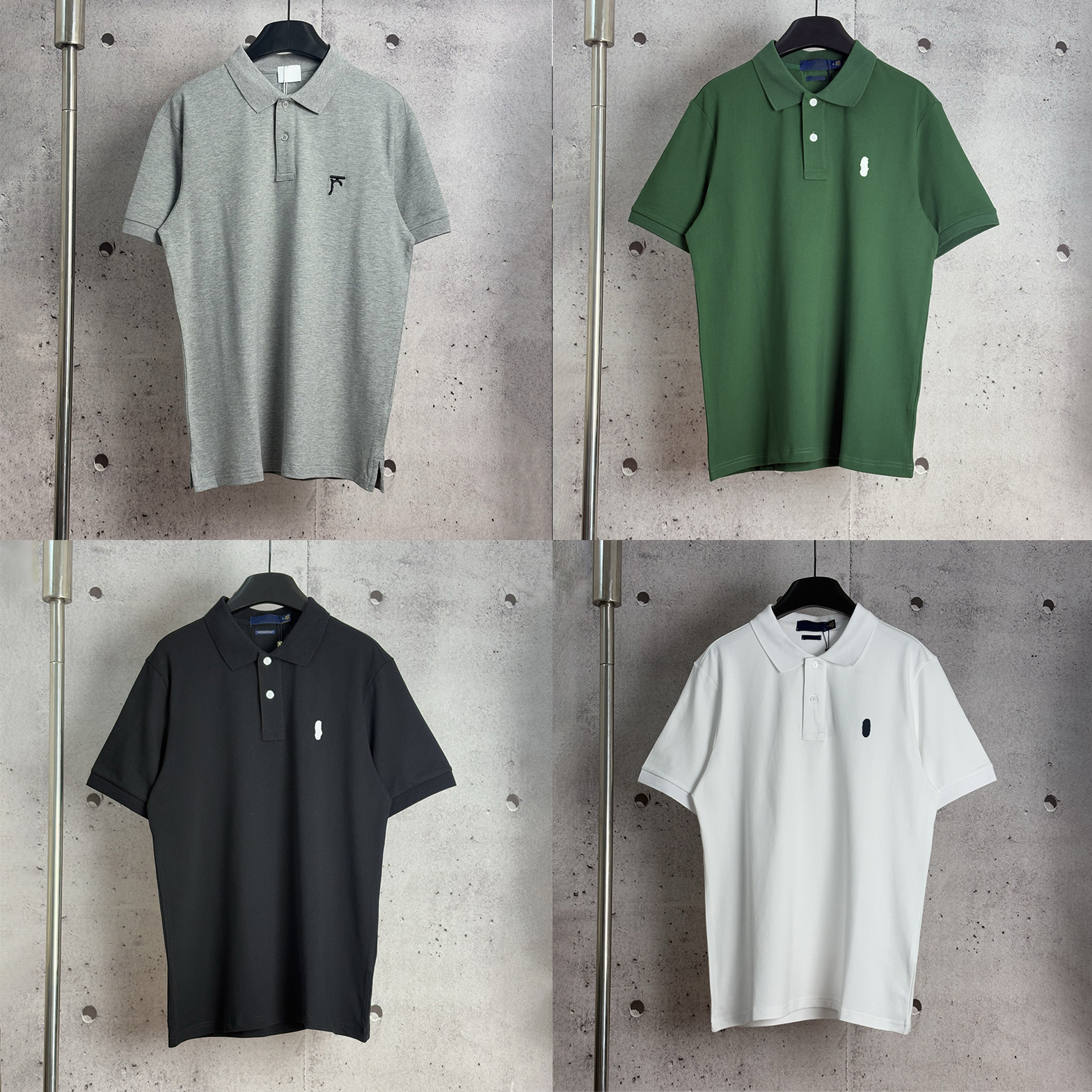 T shirt Men's Collared Button Up Short Sleeve Simple Embroidered Casual Top