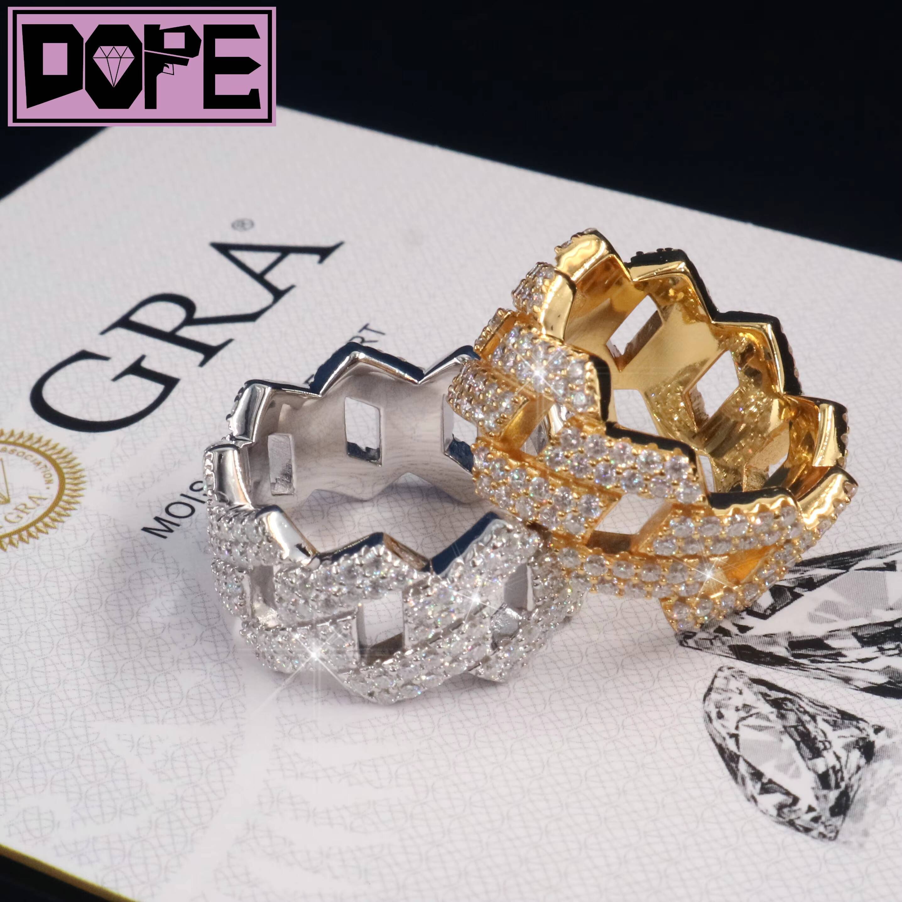 Hip Hop Moissanite Ring 925 Sterling Silver Iced Out Men VVS Diamond Moissanite Cuban Ring