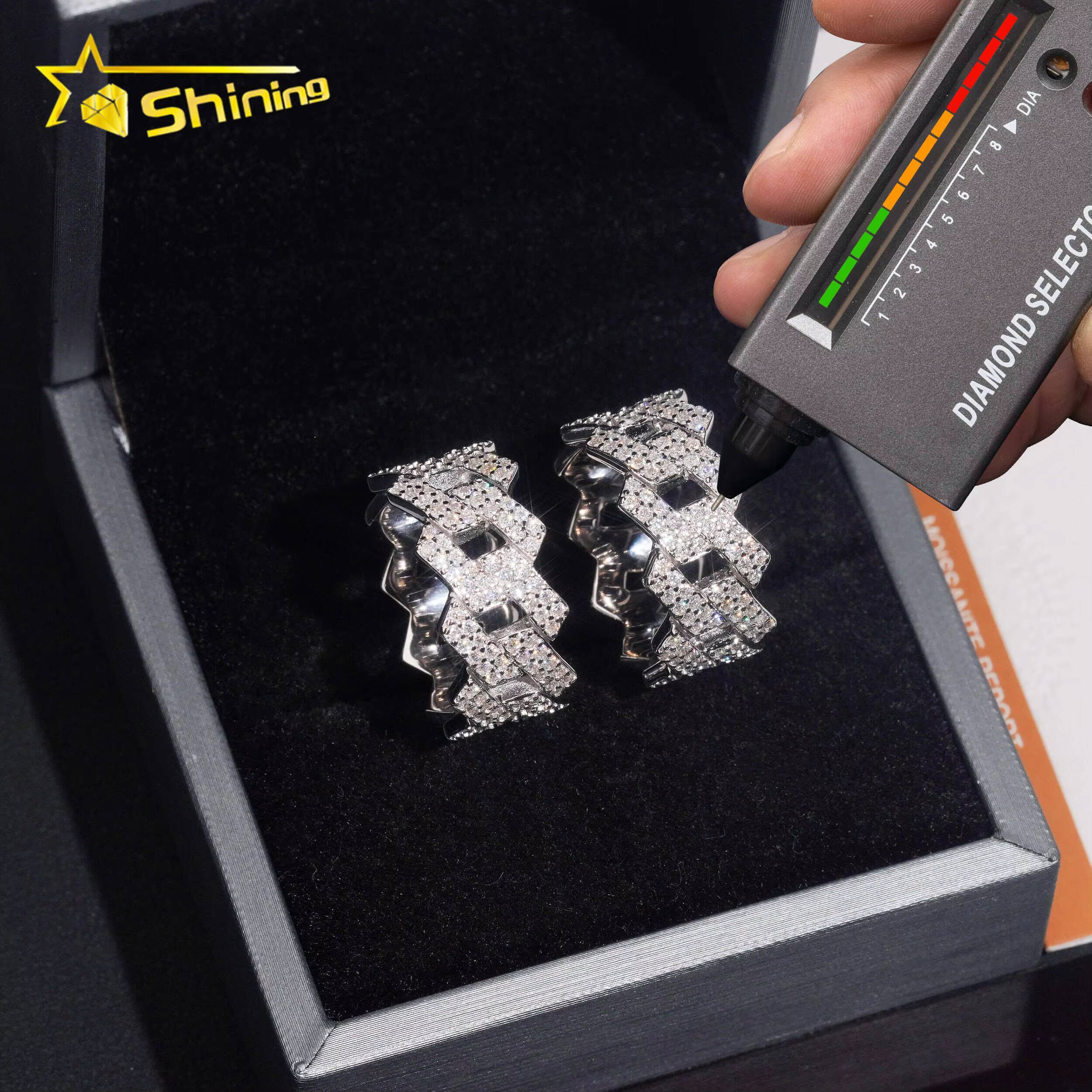 US Warehouse Pass Diamond Tester High Quality 925 Silver Fine Jewelry Fully Iced Out Hip Hop Ring Moissanite Men Cuban Ring