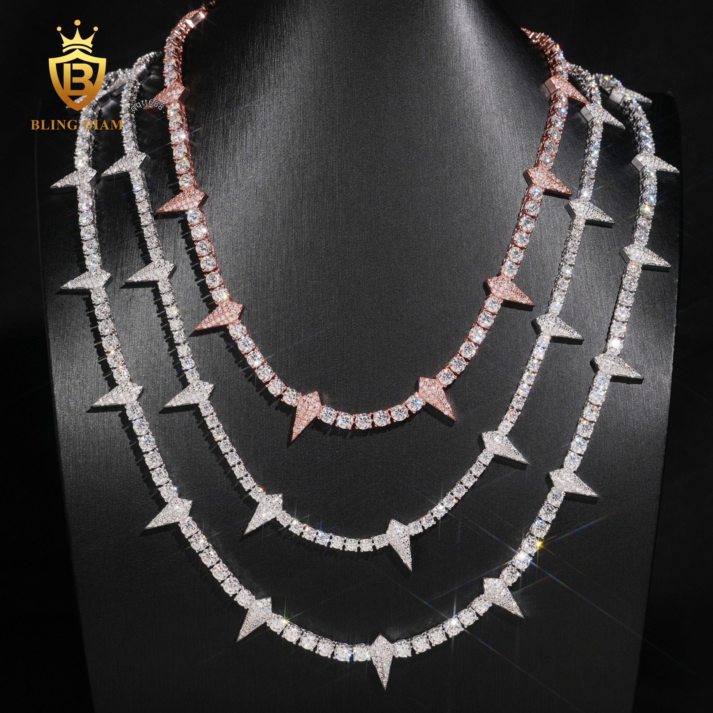 New 4mm Tennis Chain Necklace with Thorns 925 Sterling Silver Chain Round Brilliant VVS Moissanite Fine Jewelry Necklaces Women