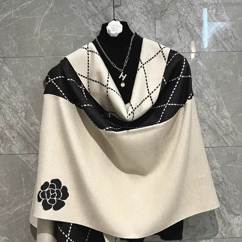 Designer Scarf - Luxurious Women's Wrap - Exquisite Rose Pattern Scarf - Black and White Color Scheme - Women's Neck Warming Accessory