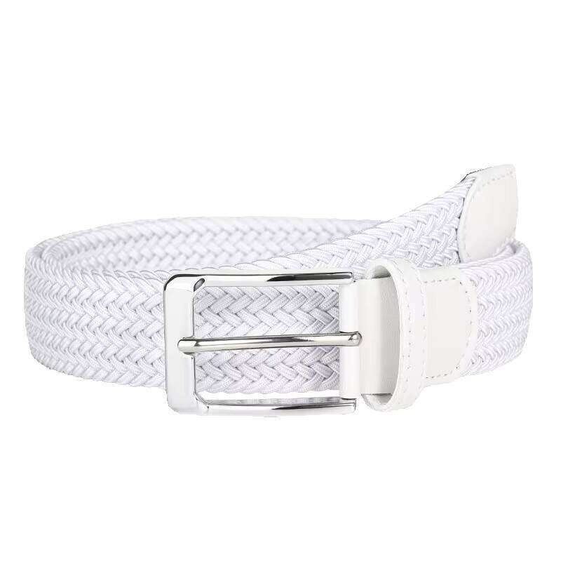 White Golf Men's Woven Belt, No-Hole Pin Buckle, Elastic Stretch Canvas Belt For Jeans