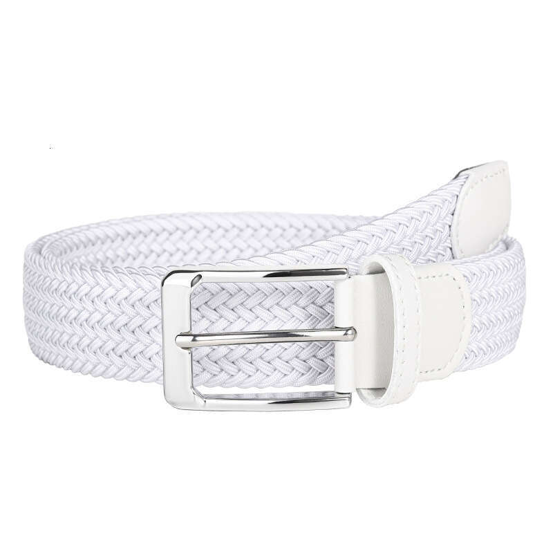White Golf Men's Woven Belt, No-Hole Pin Buckle, Elastic Stretch Canvas Belt For Jeans