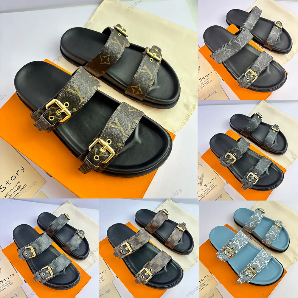 Slippers sandals beach gladiator top quality Men and Women Mules hasp Woman brown slides lvs Genuine Leather Casual Shoe summer Flat Slide Designer sandal