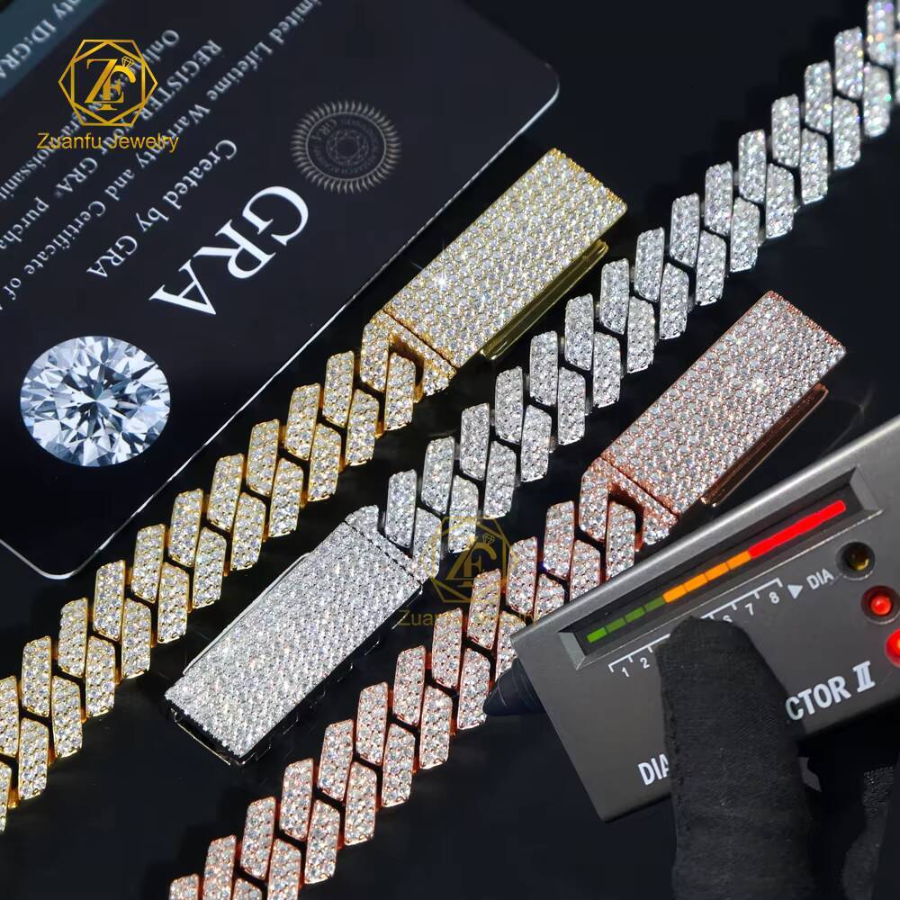 Hip Hop Cuban Chain Necklace Real Pure 925 Silver 8mm 10mm 12mm Moissanite Diamond Cuban Link Chain