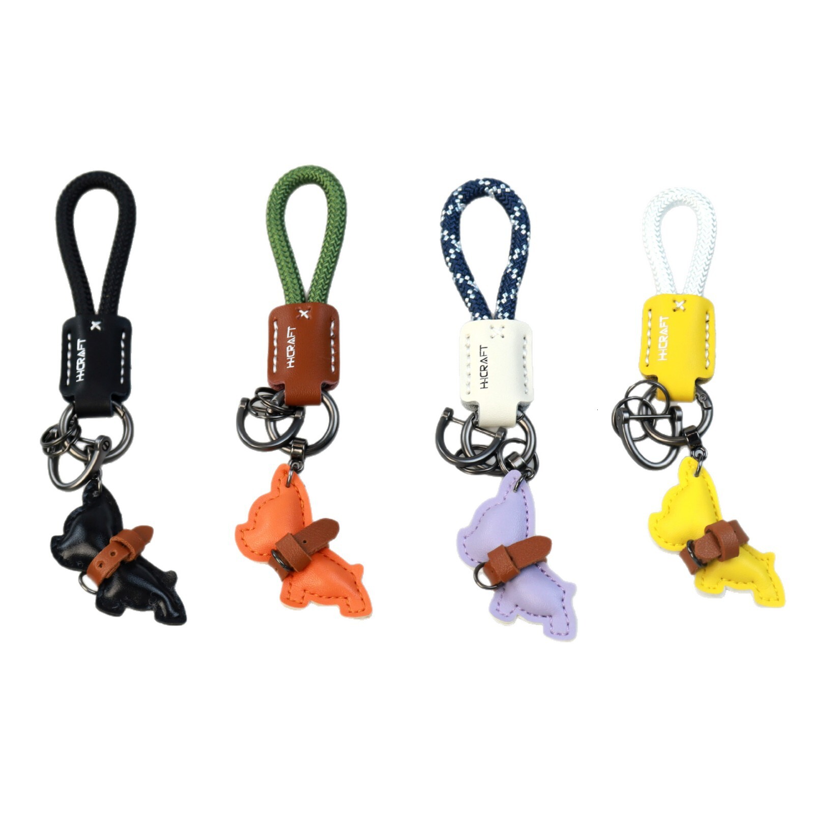 Handmade high-quality leather car keychain with cute French Bulldog pendant, creative gift for couples, high-end bag accessory