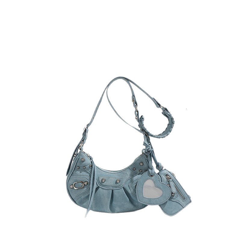 Paris Motorcycle Three-in-One Niche High-End Crescent Hot Girl Underarm Rivet Crossbody Bag for Women