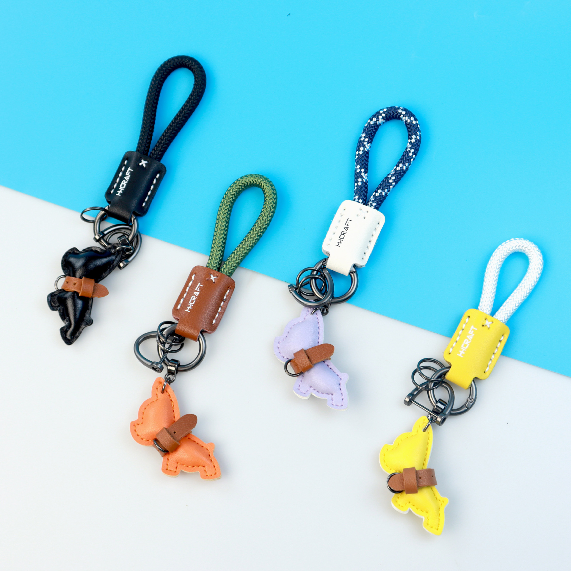 Handmade high-quality leather car keychain with cute French Bulldog pendant, creative gift for couples, high-end bag accessory