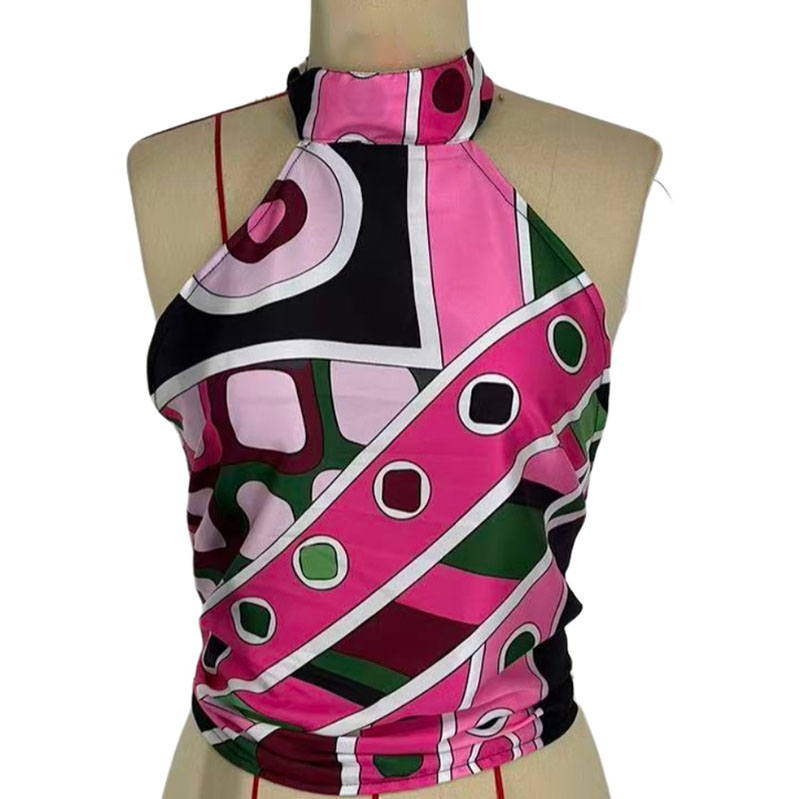 Retro Printed Hater Top Designer Woman Sexy Backless Vest Summer Vacation Beach Stylish Swimwear Diving Surfing Swim Suit