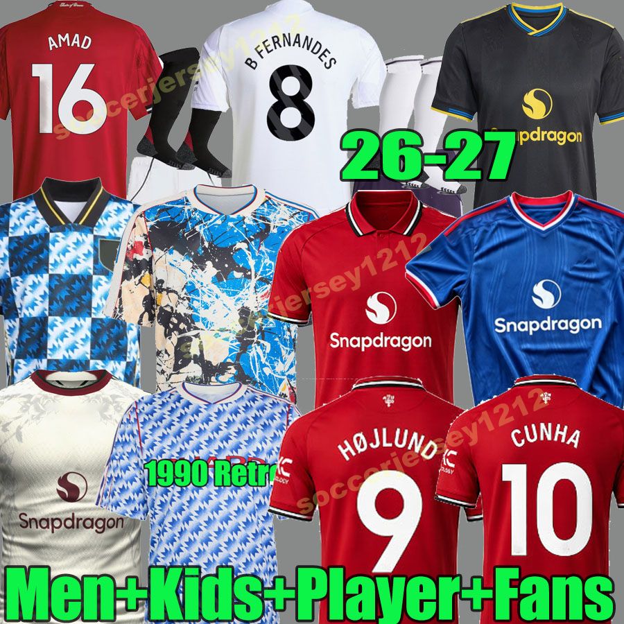 25 26 27 ManUniteds Mbeumo HOJLUND MOUNT football shirt Soccer Jersey Pre match Cunha Yoro CASEMIRO Sesko B. FERNANDES 2026 2027 kit kids Manchester 07 08 Retro 1990
