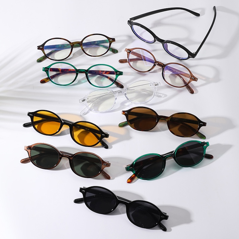 Retro Small Oval Sunglasses Women Men Rivets Shades Fashion Eyewear Luxury Sun Glasses UV400 Female Y2K Beach Futuristic Minimal Korean CB Fashion Acc