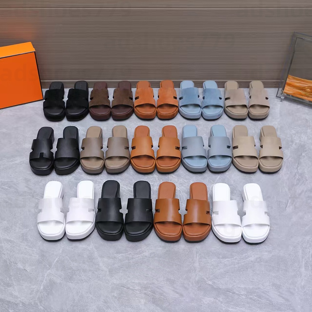 Luxury Designer woman platform slipper Mule 45mm heel sandal Fashion Beach Women Shoes Leather Slipper genuine leather brown black white open toe