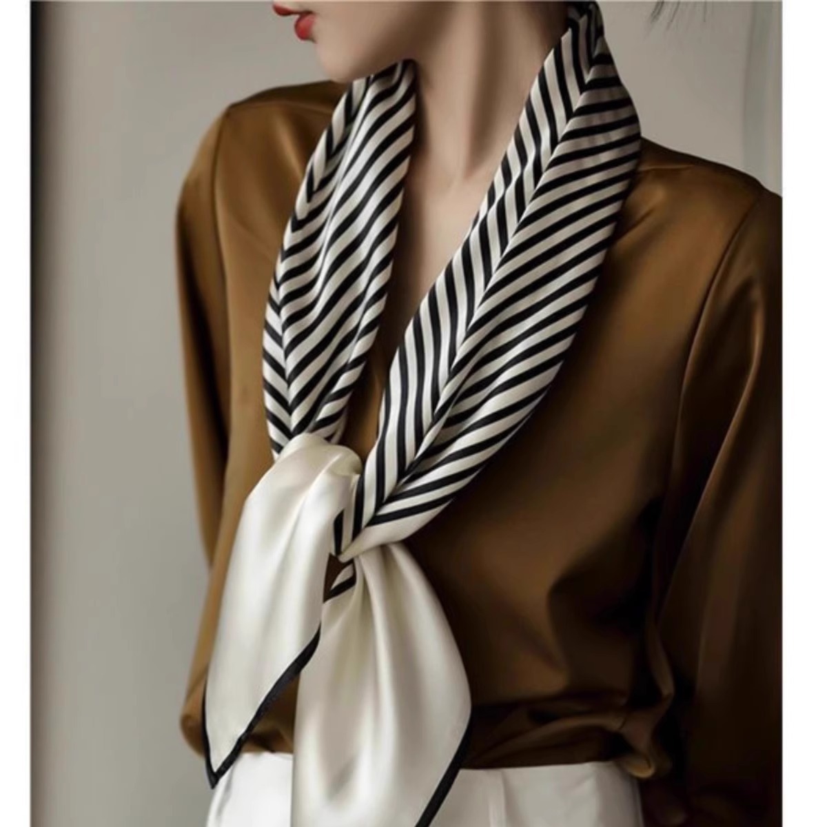 Designer Scarf - Luxurious Black And White Striped Silk Scarf - Women's Multi-functional Scarf Shawl Square Scarf Highly Decorative And Stylish A