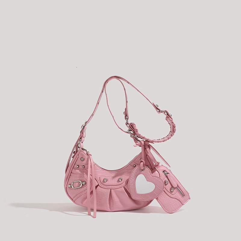 Paris Motorcycle Three-in-One Niche High-End Crescent Hot Girl Underarm Rivet Crossbody Bag for Women