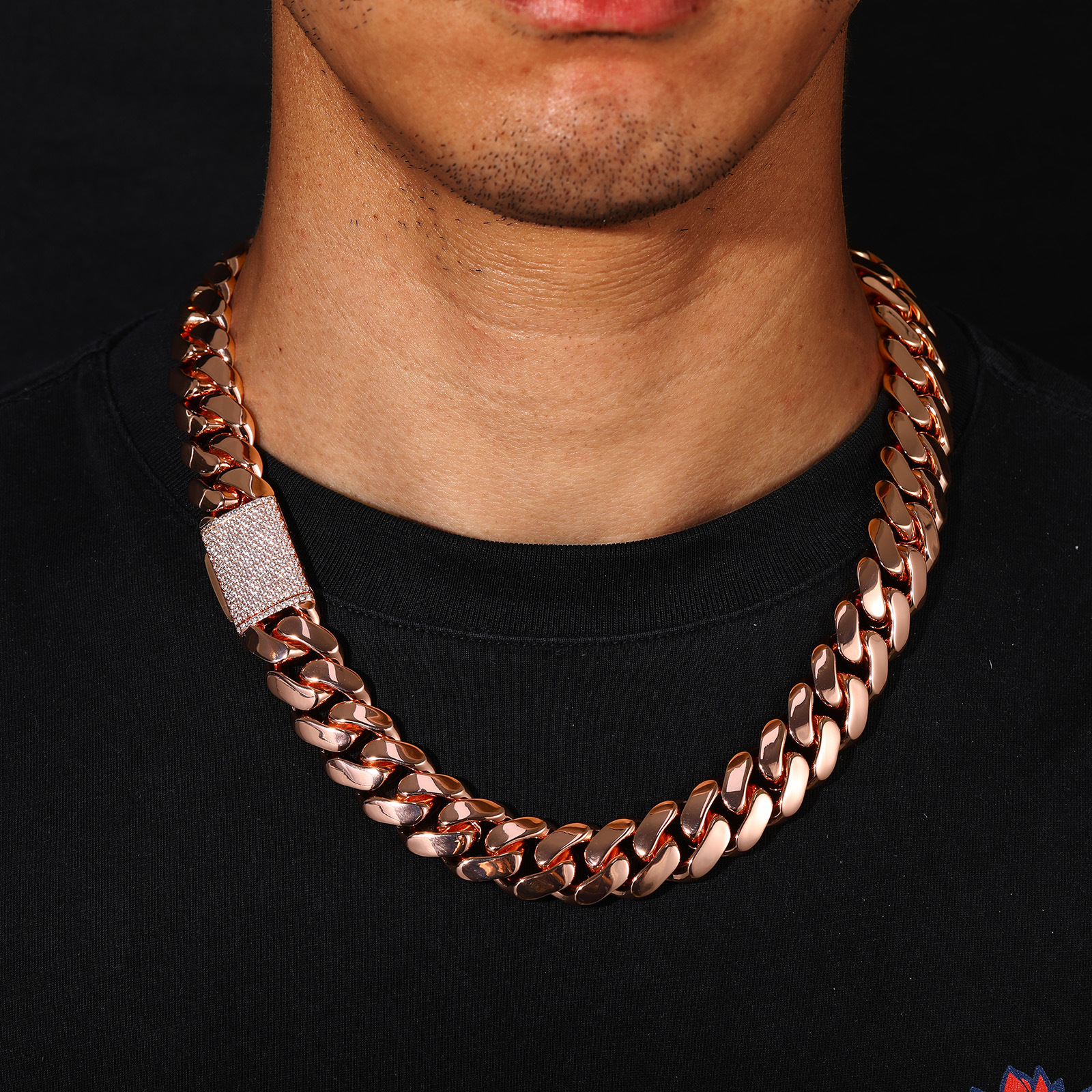 10-25mm Hip Hop Shiny Miami Cuban Chain Necklace Bracelet 14K Gold Plated Jewelry Rose Gold Color