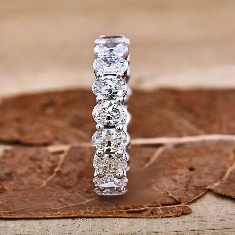 Certified Cvd HPHT Lab Grown Created Diamond 14k 18k Solid Gold Eternity Wedding Band Ring for Women Man Oval Cut - view 3