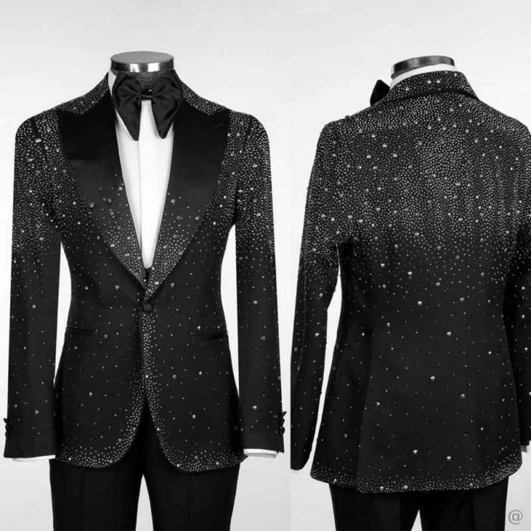 Luxurious Beaded Men Suits One Button Peaked Lapel Prom Male Blazers Classic Fit Formal Party 2 Pieces Customized Wear
