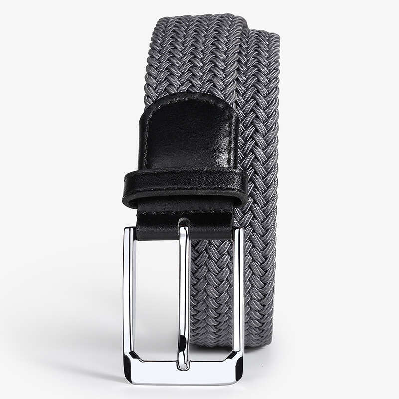 White Golf Men's Woven Belt, No-Hole Pin Buckle, Elastic Stretch Canvas Belt For Jeans